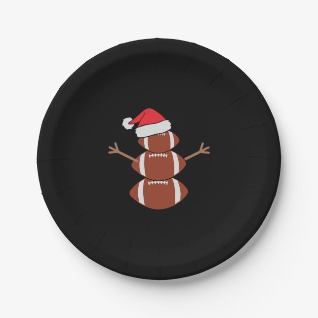 Cute Christmas Football Snowman Santa Hat Funny Paper Plate (Front)