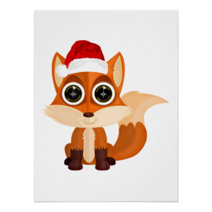 Cute Christmas Fox Cartoon Holiday Animal Festive Poster