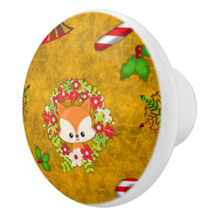 Cute Christmas Fox Ceramic Knob