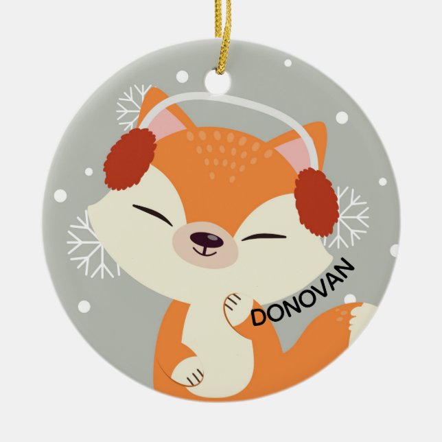 Cute Christmas Fox Ceramic Tree Decoration (Front)