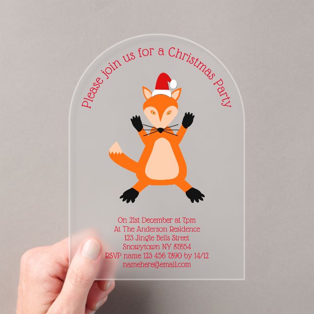 Cute Christmas Fox Custom Acrylic Invitations (Insitu (Handheld))