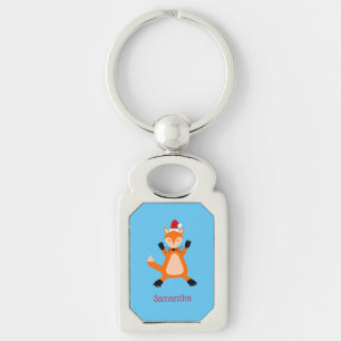 Cute Christmas Fox Custom Name Key Ring