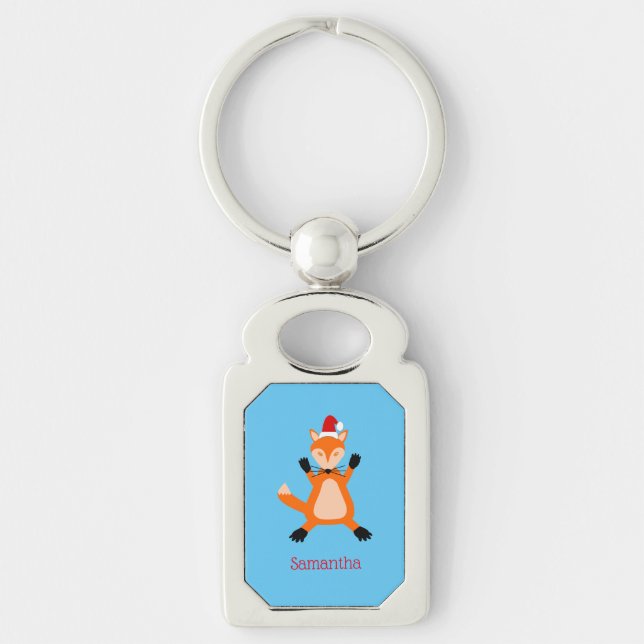 Cute Christmas Fox Custom Name Key Ring (Front)