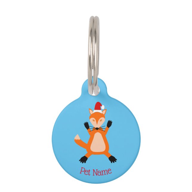 Cute Christmas Fox Custom Name Pet Tag (Front)