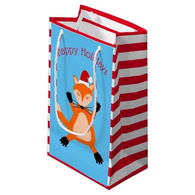 Cute Christmas Fox Custom Small Gift Bag (Front Angled)