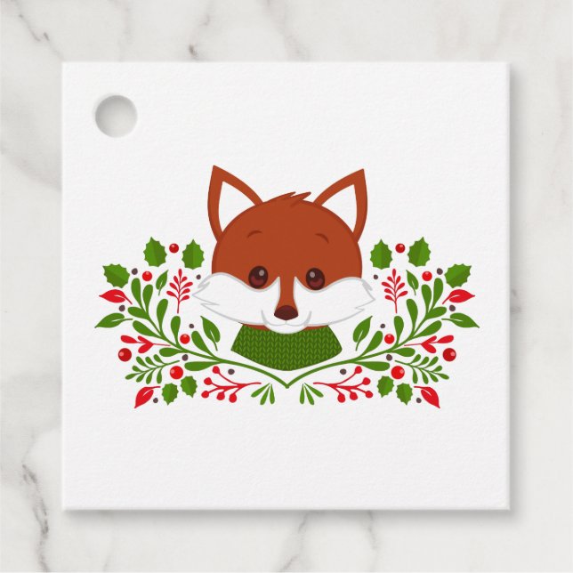 Cute Christmas Fox Favour Tags (Front)