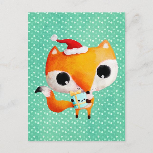 Cute Christmas Fox Holiday Postcard (Front)