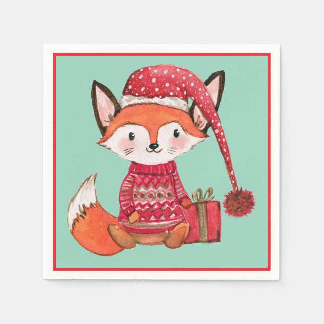 Cute christmas fox in cosy sweater napkin (Front)