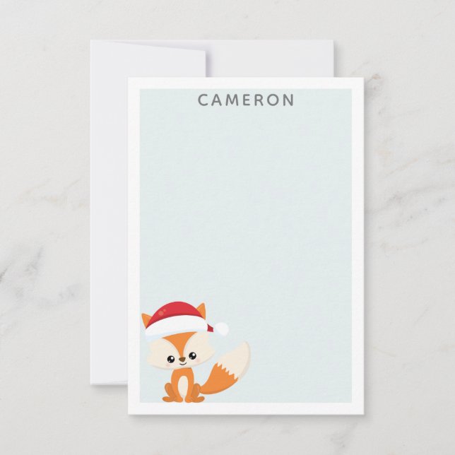 Cute Christmas Fox in Santa Hat Teal Personalised Card (Front)