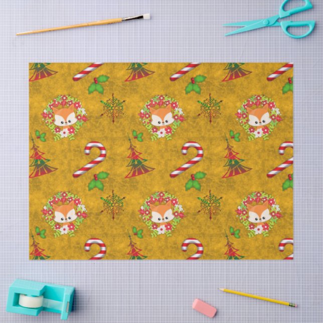 Cute Christmas Fox in Wreath Christmas Tissue Paper (Craft)