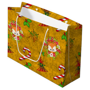 Cute Christmas Fox Large Gift Bag