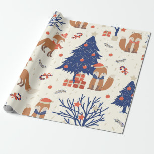 Cute Christmas Fox Pattern Wrapping Paper