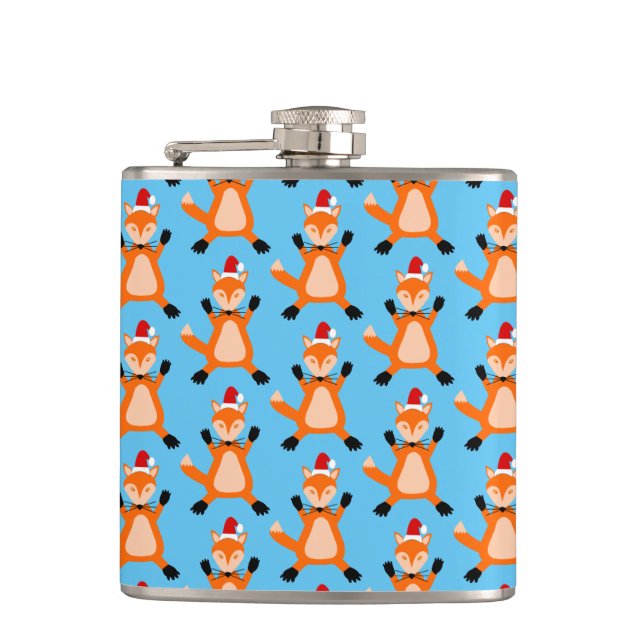 Cute Christmas Fox Patterned Hip Flask (Front)