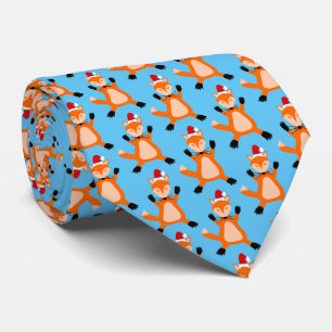 Cute Christmas Fox Patterned Tie