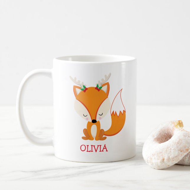 Cute Christmas Fox Personalised Christmas Mug (With Donut)