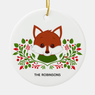 Cute Christmas Fox Photo Ceramic Tree Decoration
