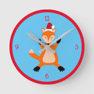 Cute Christmas Fox Round Clock