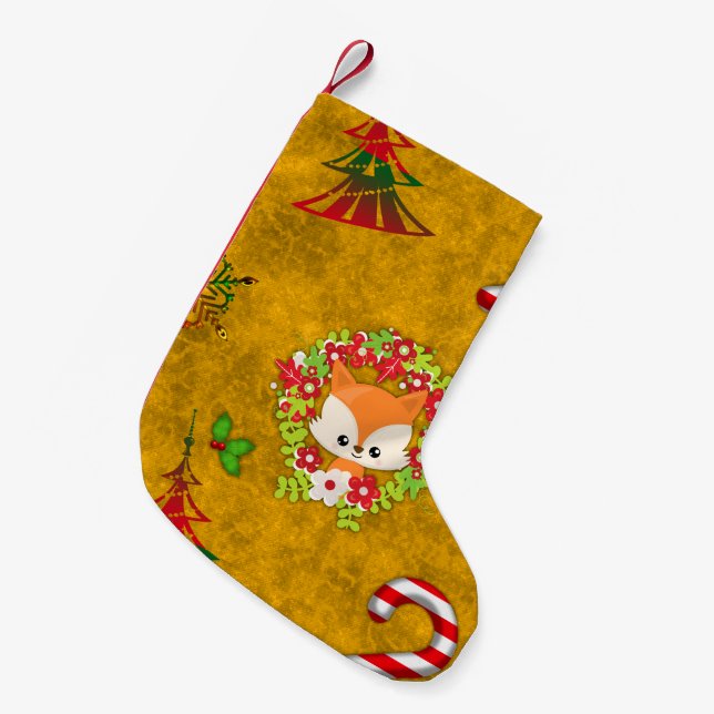 Cute Christmas Fox Small Christmas Stocking (Front (Hanging))