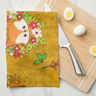 Cute Christmas Fox Tea Towel