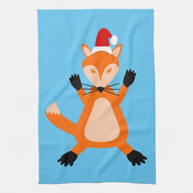 Cute Christmas Fox Tea Towel (Vertical)
