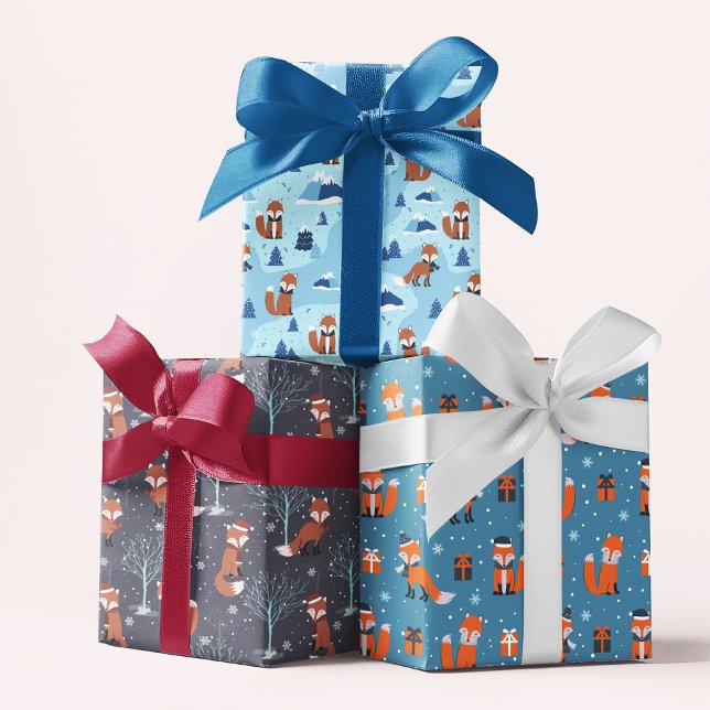 Cute Christmas Fox Winter Snow Patterns Wrapping Paper Sheet (Creator Uploaded)