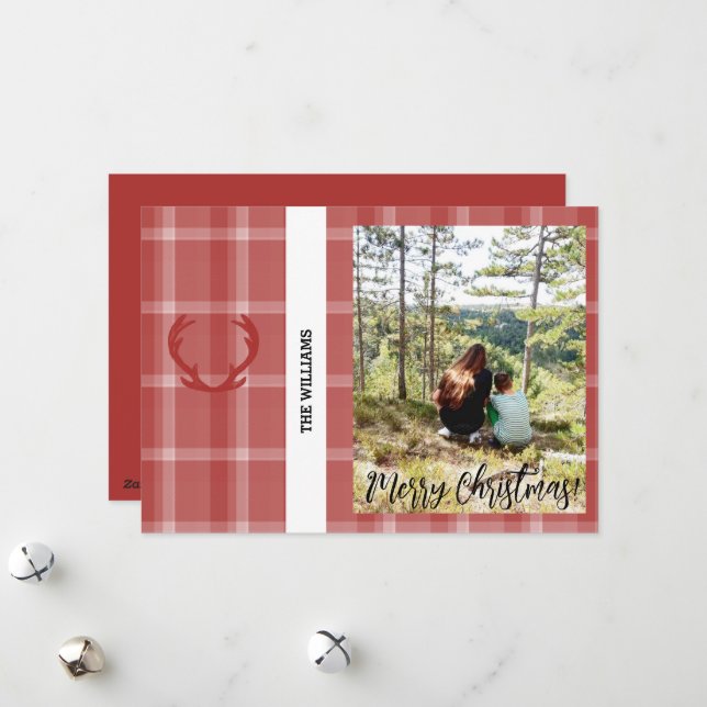 Cute Christmas Framed Photo Burgundy Red  Holiday Card (Front/Back In Situ)