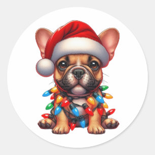Cute Christmas French Bulldog Classic Round Sticker