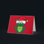 Cute Christmas Frog Card<br><div class="desc">Cute Christmas frog in an adorable red Santa Claus hat with jingle bells and mistletoe on a cool red holiday card. This funny kids holiday animal gift featuring a smiling green froggie animal makes me happy and full of Christmas cheer.</div>