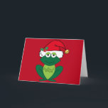Cute Christmas Frog Card<br><div class="desc">Cute Christmas frog in an adorable red Santa Claus hat with jingle bells and mistletoe on a cool red holiday card. This funny kids holiday animal gift featuring a smiling green froggie animal makes me happy and full of Christmas cheer.</div>