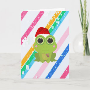 Cute Christmas Frog Holiday Card on Pastel Snow