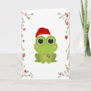 Cute Christmas Frog Holiday Card with Mistletoe
