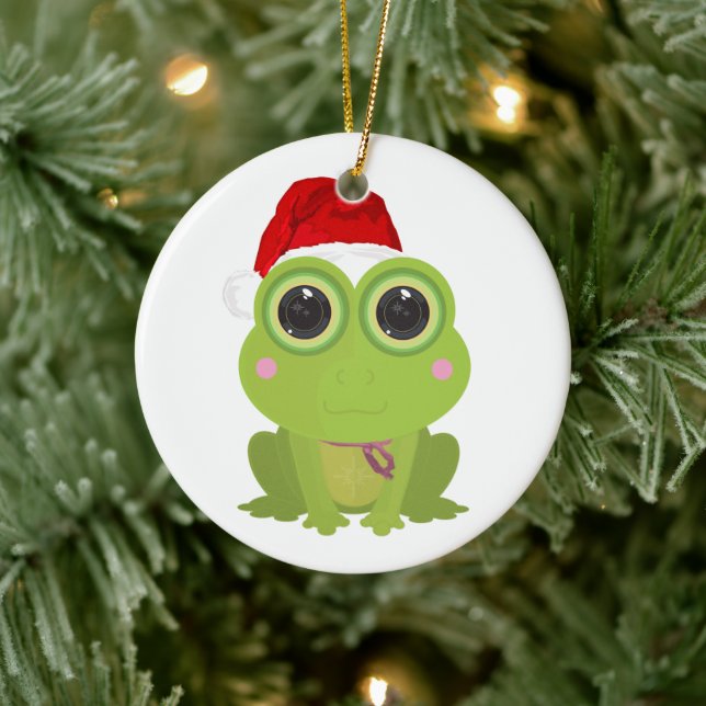 Cute Christmas Frog Santa Hat Festive Ceramic Tree Decoration (Tree)