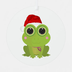 Cute Christmas Frog Santa Hat Festive Holiday Metal Tree Decoration