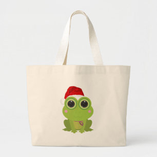 Cute Christmas Frog Santa Hat Festive Winter Large Tote Bag