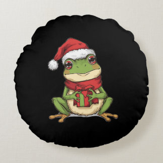 Cute Christmas Frog Sweater - Santa Frog Holding G Round Cushion