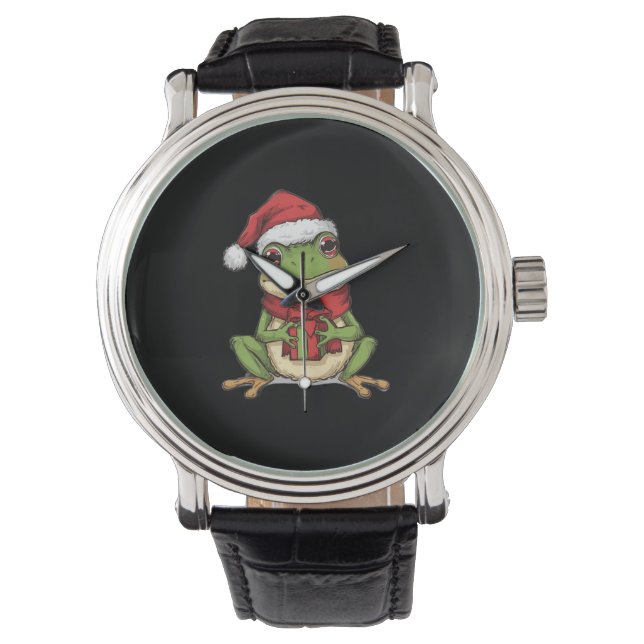 Cute Christmas Frog Sweater - Santa Frog Holding G Watch (Front)