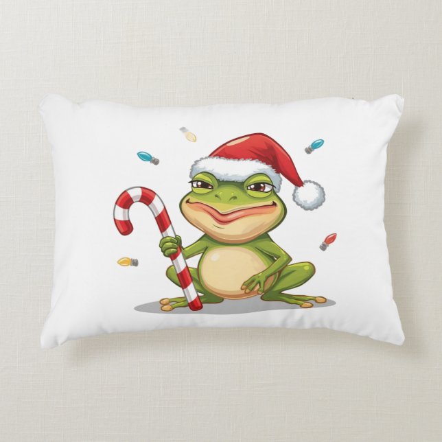 Cute Christmas Frog With Candy Cane - Funny Holida Decorative Cushion (Front)