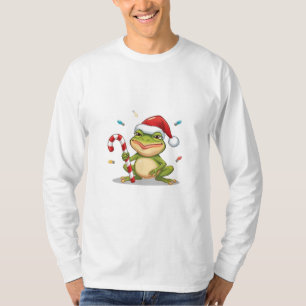 Cute Christmas Frog With Candy Cane - Funny Holida T-Shirt