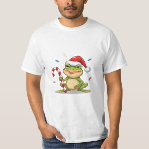 Cute Christmas Frog With Candy Cane - Funny Holida T-Shirt