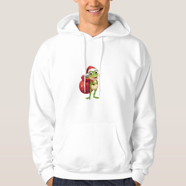 Cute Christmas Frog with Gift Bag - Santa Frog Hol Hoodie (Front)