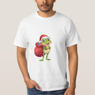 Cute Christmas Frog with Gift Bag - Santa Frog Hol T-Shirt