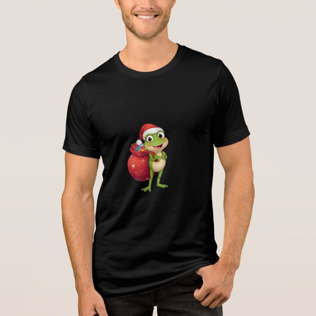 Cute Christmas Frog with Gift Bag - Santa Frog Hol Tri-Blend Shirt (Front)