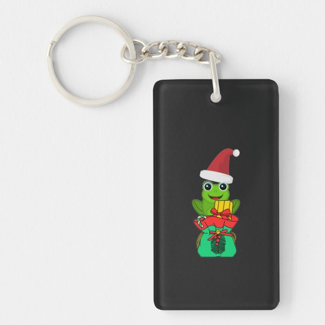 Cute Christmas Frog with Gifts _ Funny Holiday  Key Ring (Front)