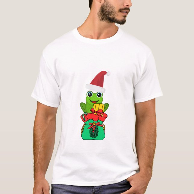 Cute Christmas Frog with Gifts _ Funny Holiday  T-Shirt (Front)
