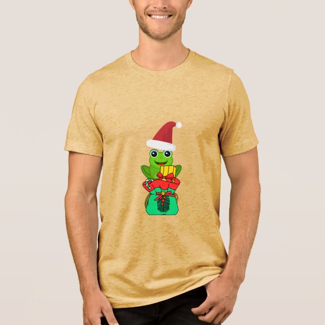 Cute Christmas Frog with Gifts _ Funny Holiday  Tri-Blend Shirt (Front)