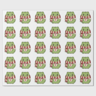 Cute Christmas Frog with Hot Cocoa and Scarf Wrapping Paper