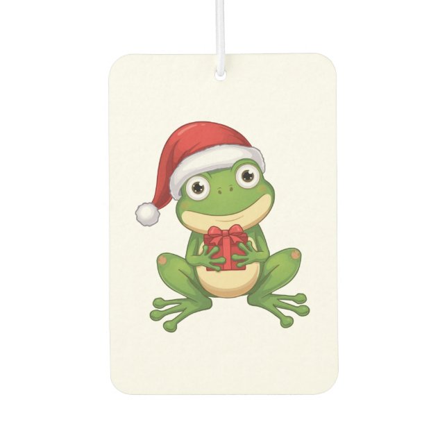Cute Christmas Frog with Santa Hat and Gift |  Fun Car Air Freshener (Front)