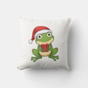 Cute Christmas Frog with Santa Hat and Gift Fun Cushion