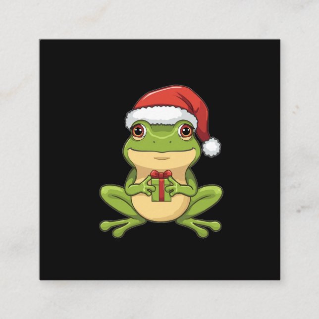 Cute Christmas Frog with Santa Hat Holding  Gift - Enclosure Card (Front)