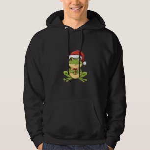 Cute Christmas Frog with Santa Hat Holding Gift - Hoodie
